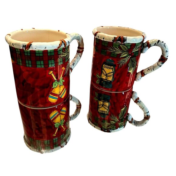 Vintage Susan Winget Holiday Lodge Mugs 4.5 “ Tall 16 Oz Capacity Set Of Two - Picture 9 of 13